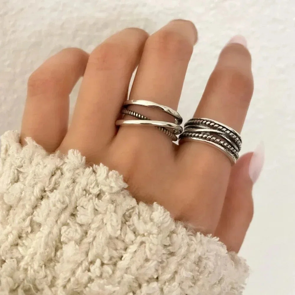 925 Sterling Silver Vintage Ring Minimalist Chunky Silver Ring Criss Cross Band